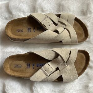 Birkenstock Cream Suede Sandals